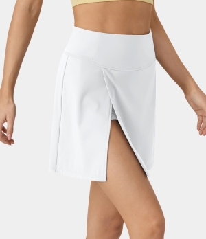 Halara Cloudful® Air High Waisted 2-in-1 Side Pocket Split Hem Tennis Women's Skirts White | 501493-SYB