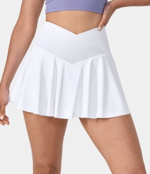 Halara Cloudful® Air High Waisted Crossover 2-in-1 Side Pocket Flare Tennis Women's Skirts White | 945170-LDX