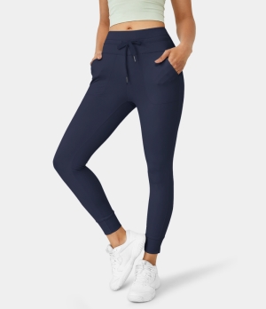 Halara Cloudful® Air High Waisted Drawstring Side Pocket Solid Women's Jogger Peacoat | 016729-TNF