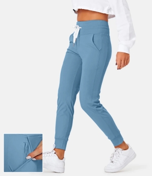 Halara Cloudful® Air High Waisted Drawstring Side Pocket Plain Full Length Women's Jogger Blue Shadow | 045281-RGJ