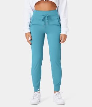 Halara Cloudful® Air High Waisted Drawstring Side Pocket Plain Full Length Women's Jogger Blue Mist | 071486-REQ