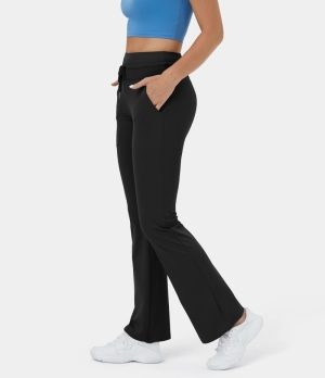 Halara Cloudful® Air High Waisted Drawstring Side Pocket Plain Casual Flare Women's Pants Black | 086347-RPZ