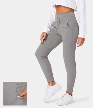 Halara Cloudful® Air High Waisted Drawstring Side Pocket Plain Full Length Women's Jogger Gull | 132798-XPB