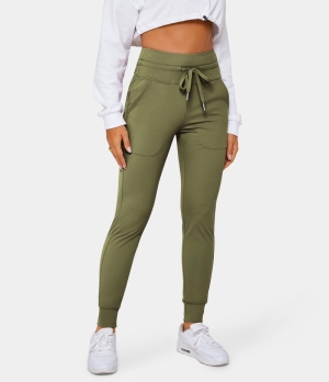 Halara Cloudful® Air High Waisted Drawstring Side Pocket Plain Full Length Women's Jogger Iguana | 142387-TBS