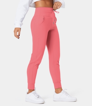 Halara Cloudful® Air High Waisted Drawstring Side Pocket Plain Full Length Women's Jogger Strawberry Pink | 248695-CQD