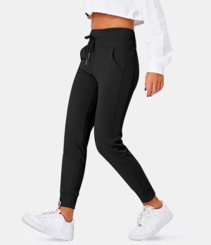 Halara Cloudful® Air High Waisted Drawstring Side Pocket Plain Full Length Women's Jogger Black | 302569-XCW