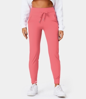 Halara Cloudful® Air High Waisted Drawstring Side Pocket Plain Full Length Women's Jogger Strawberry Pink | 546203-ZQV