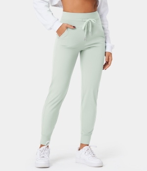Halara Cloudful® Air High Waisted Drawstring Side Pocket Plain Full Length Women's Jogger Fairest Jade | 586103-CAW