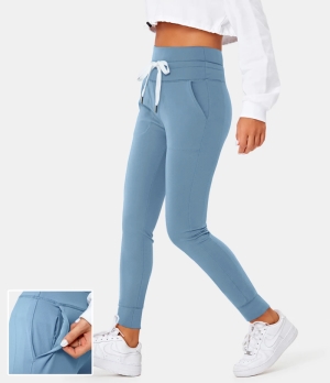 Halara Cloudful® Air High Waisted Drawstring Side Pocket Solid Women's Jogger Blue Shadow | 659283-AUI