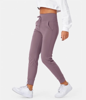 Halara Cloudful® Air High Waisted Drawstring Side Pocket Plain Full Length Women's Jogger Mauve Mist | 805679-OVR