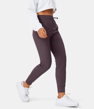 Halara Cloudful® Air High Waisted Drawstring Side Pocket Plain Full Length Women's Jogger Fudge | 806432-AUY