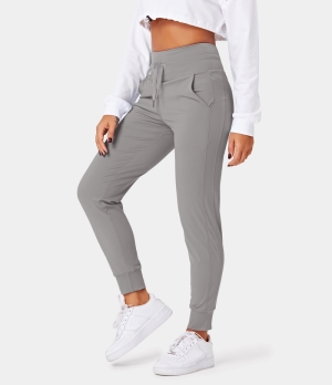 Halara Cloudful® Air High Waisted Drawstring Side Pocket Plain Full Length Women's Jogger Gull | 861359-QHX