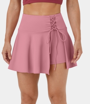 Halara Cloudful® Air High Waisted Lace Up 2-in-1 Side Pocket Flare Dance Women's Skirts Pink Dolphin | 401638-TCV