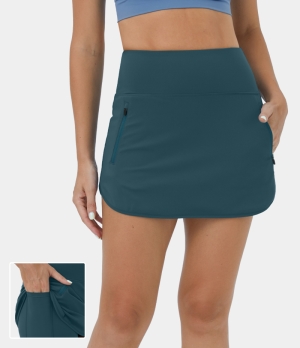 Halara Cloudful® Air High Waisted Side Pocket Curved Hem 2-in-1 Mini Casual Women's Skirts Legion Blue | 589162-ZHB