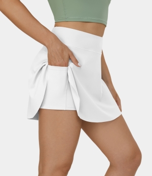 Halara Cloudful® Air High Waisted Side Pocket 2-in-1 Curved Hem Tennis Women's Skirts White | 978632-ZSE
