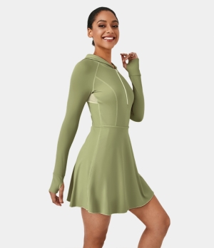 Halara Cloudful® Air Hooded Contrast Mesh Thumb Hole Sports-No Liner Shorts Women's Dress Lint | 156702-AER