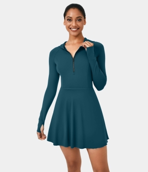 Halara Cloudful® Air Hooded Contrast Mesh Thumb Hole Sports-No Liner Shorts Women's Dress Legion Blue | 258067-VZE