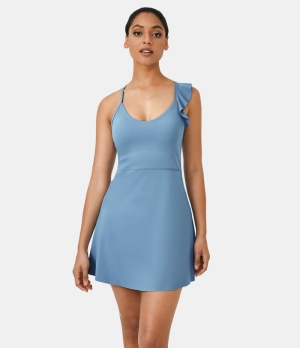 Halara Cloudful® Air Irregular Straps Backless Crisscross 2-in-1 Side Pocket Sports Women's Dress Blue Shadow | 016745-EKH