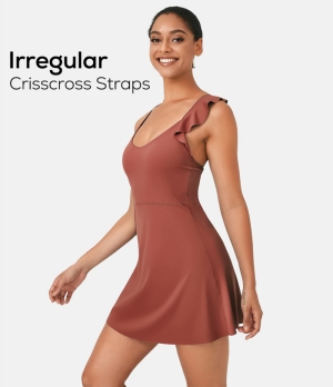 Halara Cloudful® Air Irregular Straps Backless Crisscross 2-in-1 Side Pocket Sports Women's Dress Ginger Spice | 351798-GKS