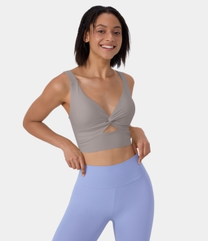 Halara Cloudful® Air Low Support Twisted Cut Out Barre Ballet Dance Sports Bra Women's Tops Grey | EPVGKMR-15
