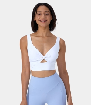 Halara Cloudful® Air Low Support Twisted Cut Out Barre Ballet Dance Sports Bra Women's Tops White | LIKPRDQ-40