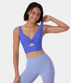 Halara Cloudful® Air Low Support Twisted Cut Out Barre Ballet Dance Sports Bra Women's Tops Dazzling Blue | MKTSUGX-32