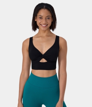 Halara Cloudful® Air Low Support Twisted Cut Out Barre Ballet Dance Sports Bra Women's Tops Black | PYROAIL-43