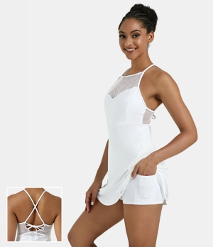 Halara Cloudful® Air Mesh Crisscross Straps 2-in-1 Tennis-Dime Women's Dress White | 627405-RVQ