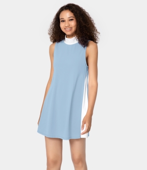 Halara Cloudful® Air Mock Neck Side Zipper Color Block Women's Dress Angel Falls | 495138-UEA