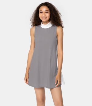 Halara Cloudful® Air Mock Neck Side Zipper Color Block Women's Dress Gull | 765320-KUR