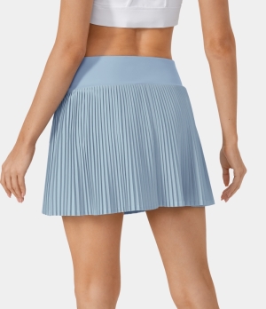Halara Cloudful® Air Pleated Patchwork Side Pocket 2-in-1 Tennis Women's Skirts Skyride | DGPBIRK-86