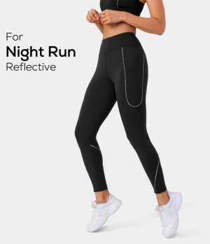 Halara Cloudful® Air Reflective High Waisted Pockets Night Run Women's Leggings Black | 976380-UEB