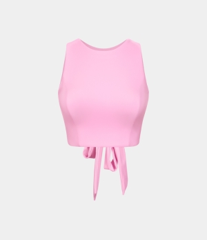Halara Cloudful® Air Round Neck Tie Back Cut Out Cropped Yoga Tank Women's Tops Pink Frosting | AUPCHRV-78