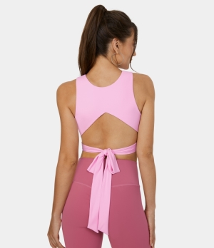 Halara Cloudful® Air Round Neck Tie Back Cut Out Cropped Yoga Tank Women's Tops Pink Frosting | HILYDZV-68