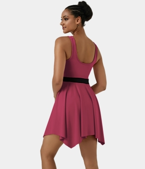 Halara Cloudful® Air Round Neckline Backless Color Block Tennis-Radiant-No Liner Shorts Women's Dress Rhododendron | 612978-GRH