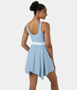 Halara Cloudful® Air Round Neckline Backless Color Block Tennis-Radiant-No Liner Shorts Women's Dress Angel Falls | 670512-MDL