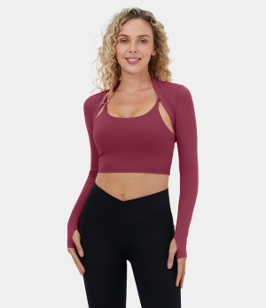 Halara Cloudful® Air Solid Thumb Hole Long Sleeve Cropped Golf Sports Women's Tops Anemone | CXDJGHK-65