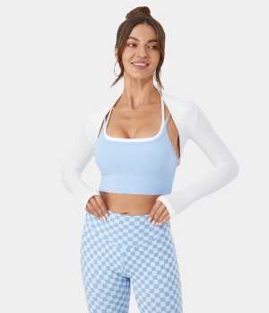 Halara Cloudful® Air Solid Thumb Hole Long Sleeve Cropped Golf Sports Women's Tops White | GPVHXYZ-14