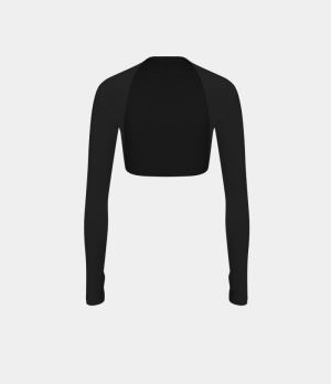 Halara Cloudful® Air Solid Thumb Hole Long Sleeve Cropped Golf Sports Women's Tops Black | MAQZCJK-97