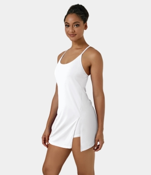 Halara Cloudful® Air U Neck Backless Sleeveless Side Pocket 2-in-1 Women's Dress White | 069231-ICG