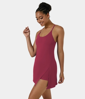 Halara Cloudful® Air U Neck Backless Sleeveless Side Pocket 2-in-1 Women's Dress Rhododendron | 186259-XOS