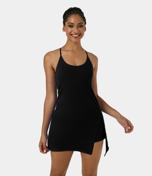 Halara Cloudful® Air U Neck Backless Sleeveless Side Pocket 2-in-1 Women's Dress Black | 425831-ZPH