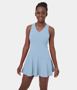 Halara Cloudful® Air V Neck Plain Flared 2-Piece Set Sports Women's Dress Angel Falls | 286459-ARY