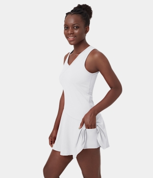 Halara Cloudful® Air V Neck Plain Flared 2-Piece Set Sports Women's Dress White | 564903-DVJ