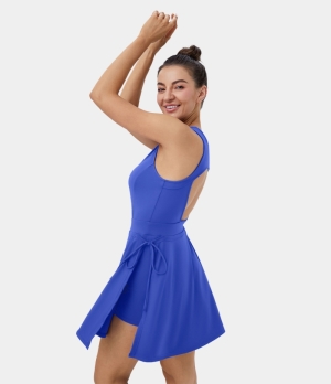 Halara Cloudful® Air Zip Front Cut Out 2-in-1 Lace Up Pocket Tennis Women's Dress Amparo Blue | 395127-ZTP