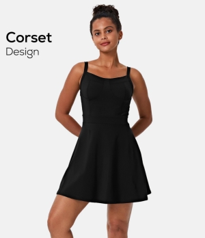 Halara Cloudful® Corset Backless Tank Back Mini-No Liner Shorts Women's Dress Black | 735921-RIU