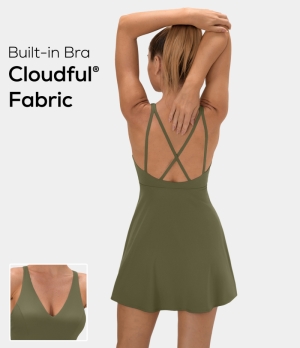 Halara Cloudful® Crisscross Side Pocket 2-Piece Barre Ballet Dance Women's Dress Winter Moss | 659247-KCE