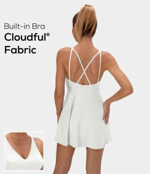 Halara Cloudful® Crisscross Side Pocket 2-Piece Barre Ballet Dance Women's Dress White | 702584-UKZ