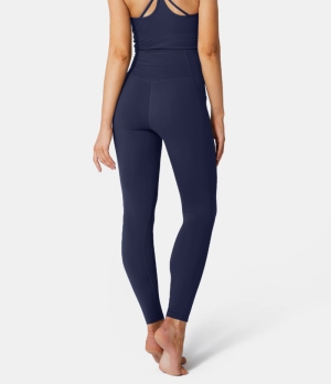 Halara Cloudful® Crossover Pocket Plain Women's Leggings Peacoat | 056829-KVC