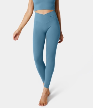 Halara Cloudful® Crossover Pocket Plain Women's Leggings Blue Heaven | 058923-RVW